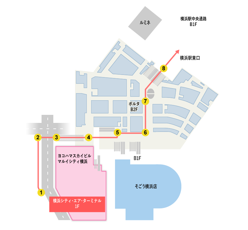 歩いてスカイビル前から横浜駅へ